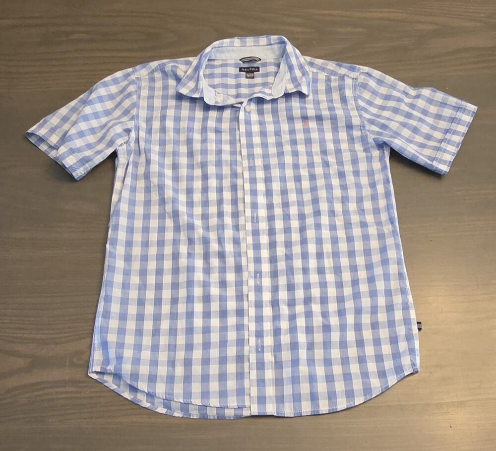 Nautica Men's Short Sleeve Shirt. Blue Plaid. XL